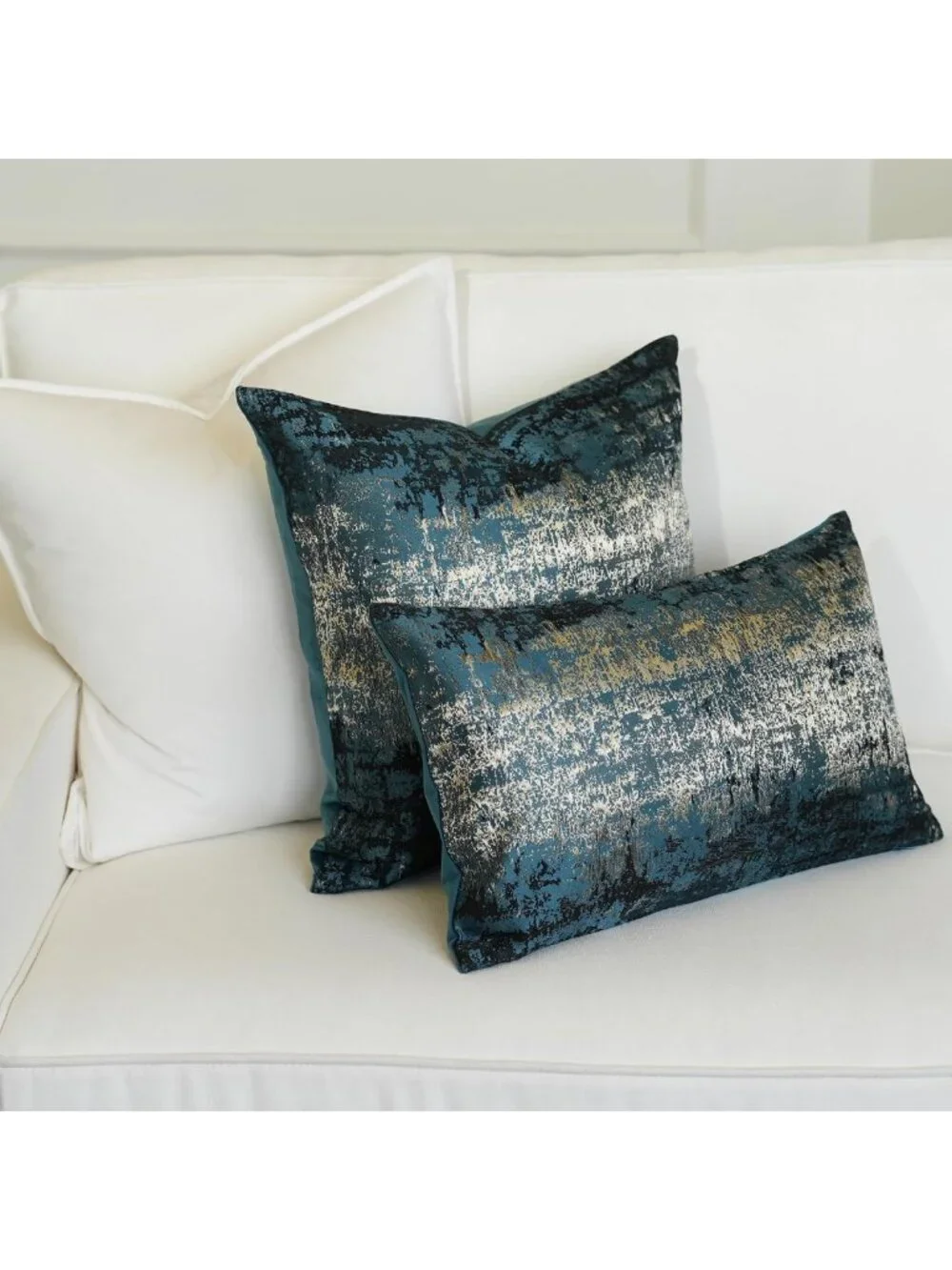 Mid-Century Modern Throw Pillow Covers 24x24, Teal & Gold Abstract, Retro Accent